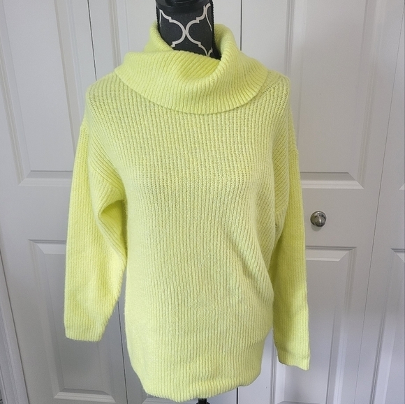 Ann Taylor LOFT Outlet Lounge Oversized Cowl Neck Sweater Neon Lemon - Picture 3 of 8